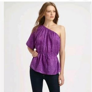 NWT!  Rebecca Taylor Gorgeous One Shoulder Purple Silk Blouse Top